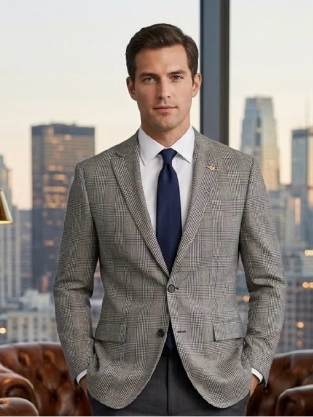 BROOKS BROTHERS REGENT FIT 100% Italian Wool Grey Plaid Blazer Sport Coat 44L